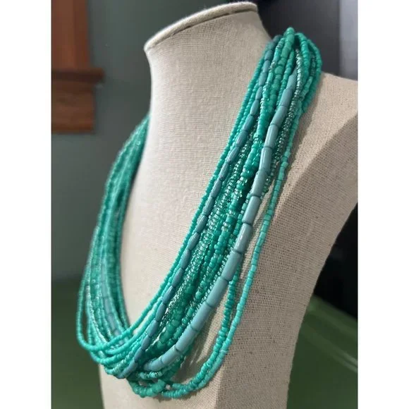 Teal Glass Seed Bead Multi-Strand Necklace -- 18" -- NWOTS - Picture 5 of 8